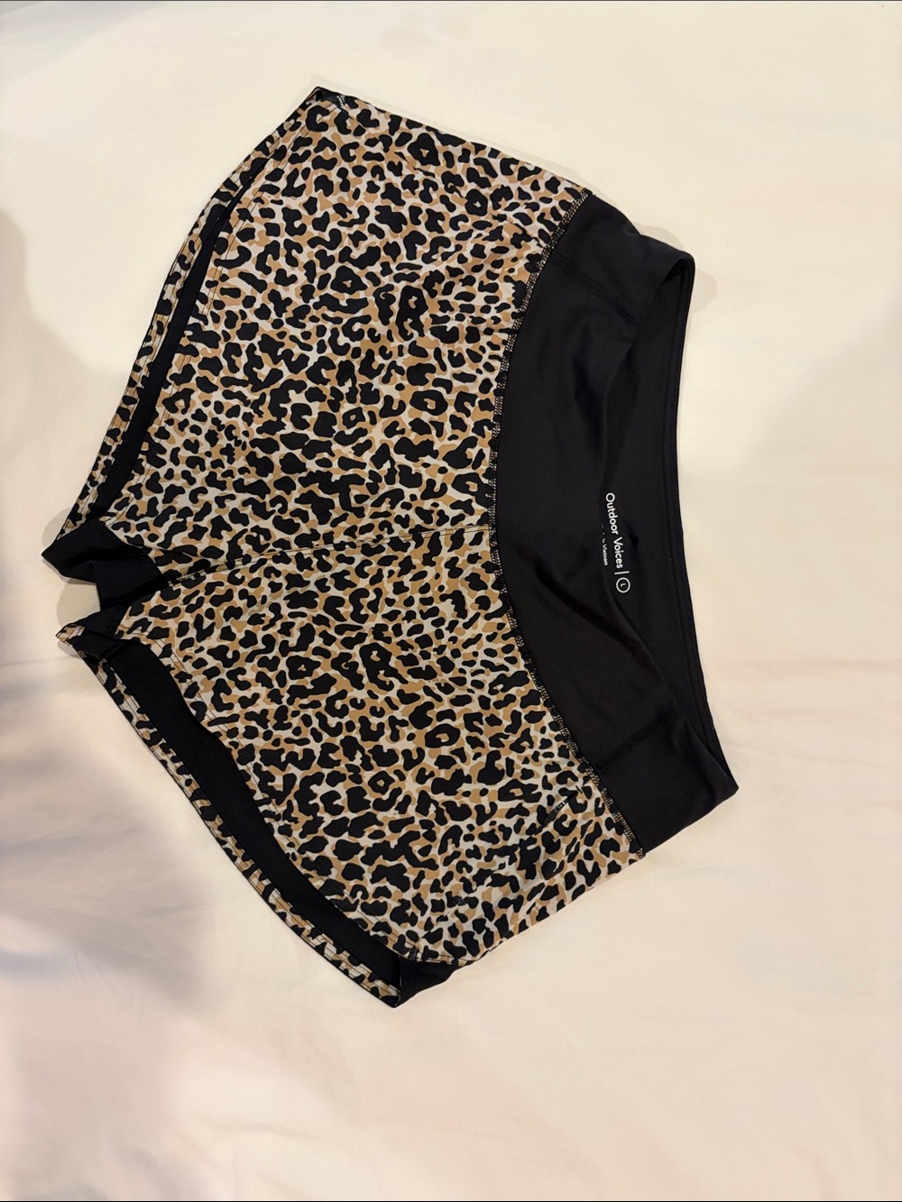 Outdoor Voices Leopard Print Hudson Shorts with 2.5” inseam. Size L